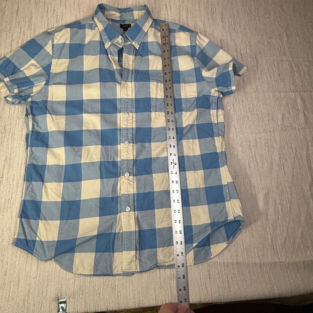 J.Crew Oxford Shirt Mens Large Blue White‎ Buffalo Check Button Down Long Sleeve